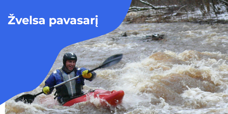 Ekstremalus baidarininkas bando įveikti Žvelsos pavasarinės srovės galią